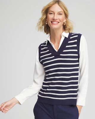 Striped V-Neck 2 in 1 Sweater Vest | Chico's